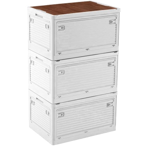 X XUNTAO Foldable Storage Box with Wooden Lid, Stackable, with Casters, for All-Directional Access, Outdoor Use, Camping, and More. Easy Assembly, Mul