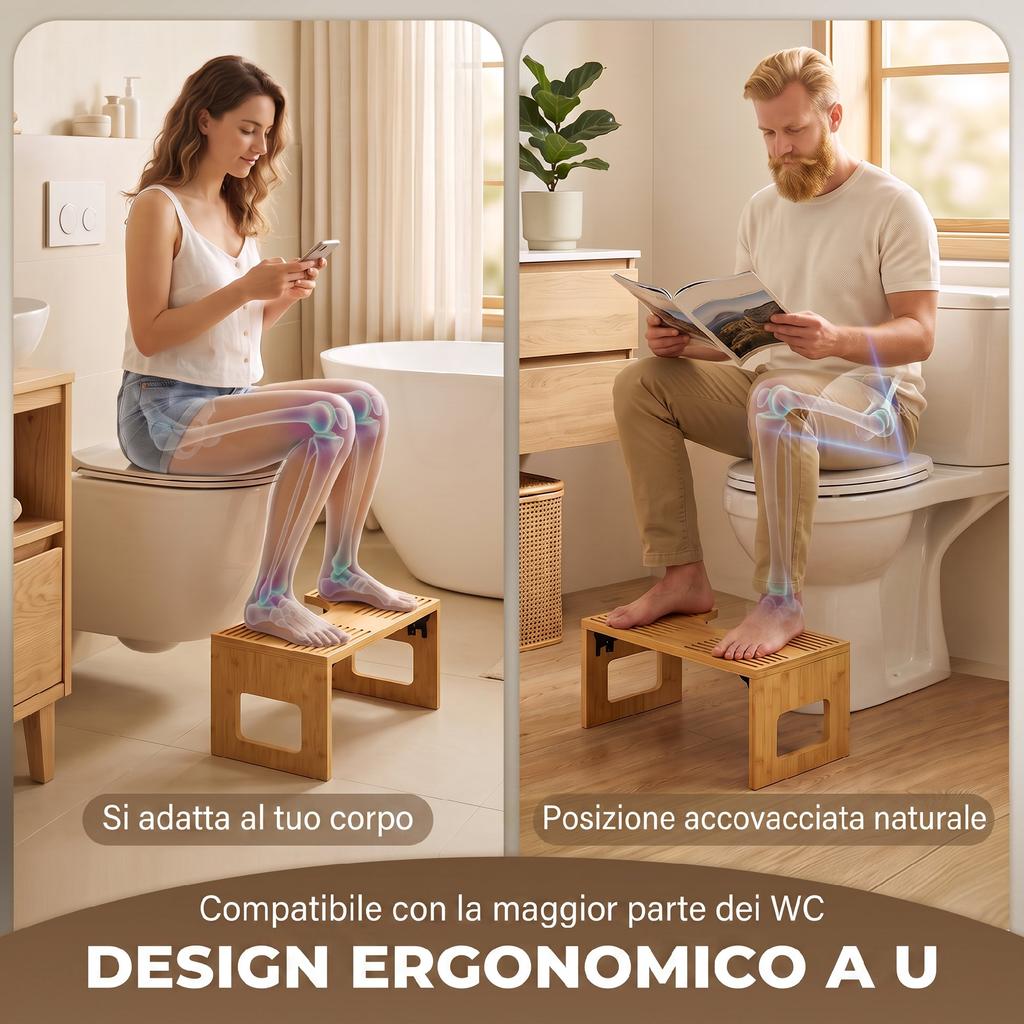 Folding Bamboo Toilet Stool, Footrest Stool for WC with Non-Slip Feet, for Bathroom, Oak