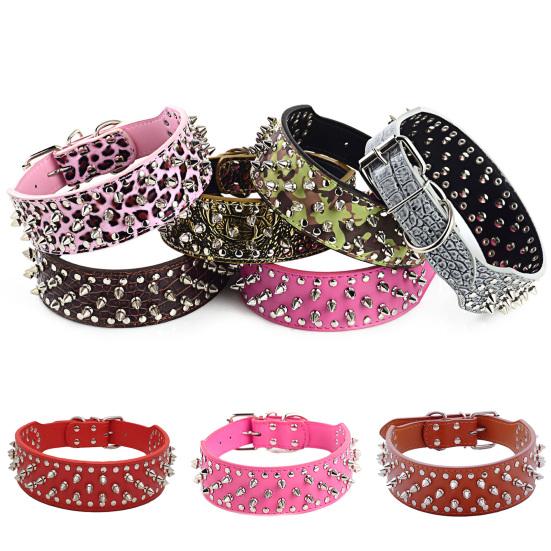 Large Dog Metal Rivets Collars Traction Leash Anti-breaking Neck Belt Pet Supply