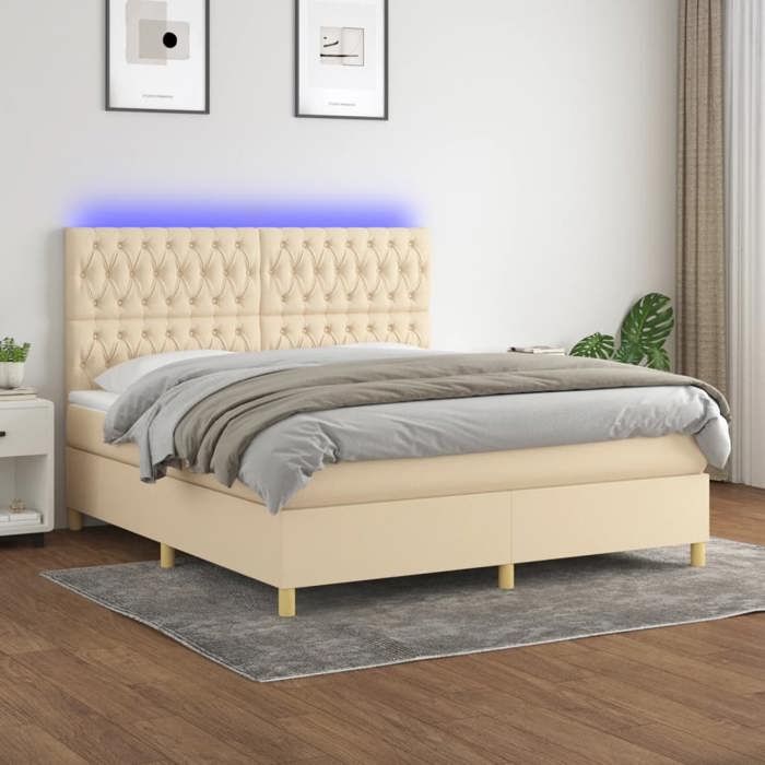 Maison Exclusive - Sommier à lattes de lit et matelas et LED Crème 160x200cm Tissu