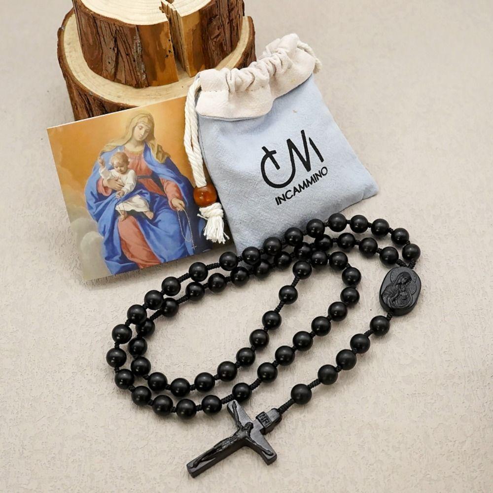 with Storage Bag Handmade Rosary Necklace Dalbergia Microphylla Crucifix Pendant Chain  Christian