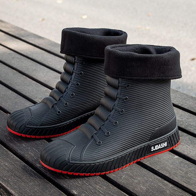 New men's rain shoes short tube non-slip waterproof kitchen platform water boots car wash fishing wear-resistant rubber shoes velvet warm