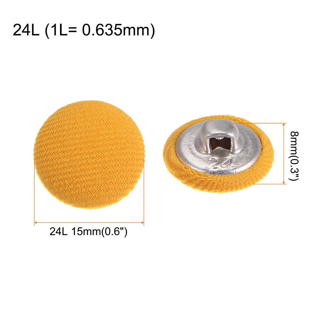 10pcs Fabric Cloth Covered Button 15mm Metal Round Sewing Buttons, Red/Caramel/Deep Blue/Yellow/Purple