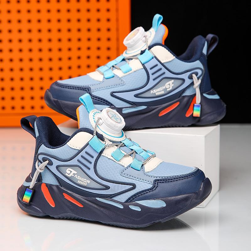 Waterproof Children's Explosive Lightweight Button Casual Leather 2025 Sneakers Running Shoes Rotating Boys Students