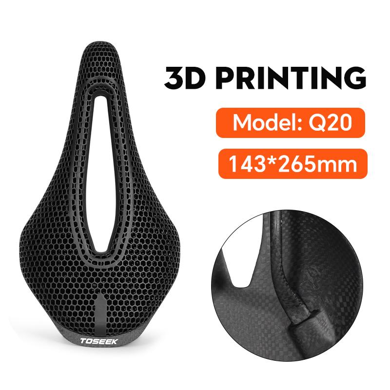TOSEEK 3D Printed Carbon Fiber Bicycle Seat 7x9mm Rails High Elasticity Resin Road Mountain Bike Saddle Breathable Racing Design Carbon Fiber+3D printed