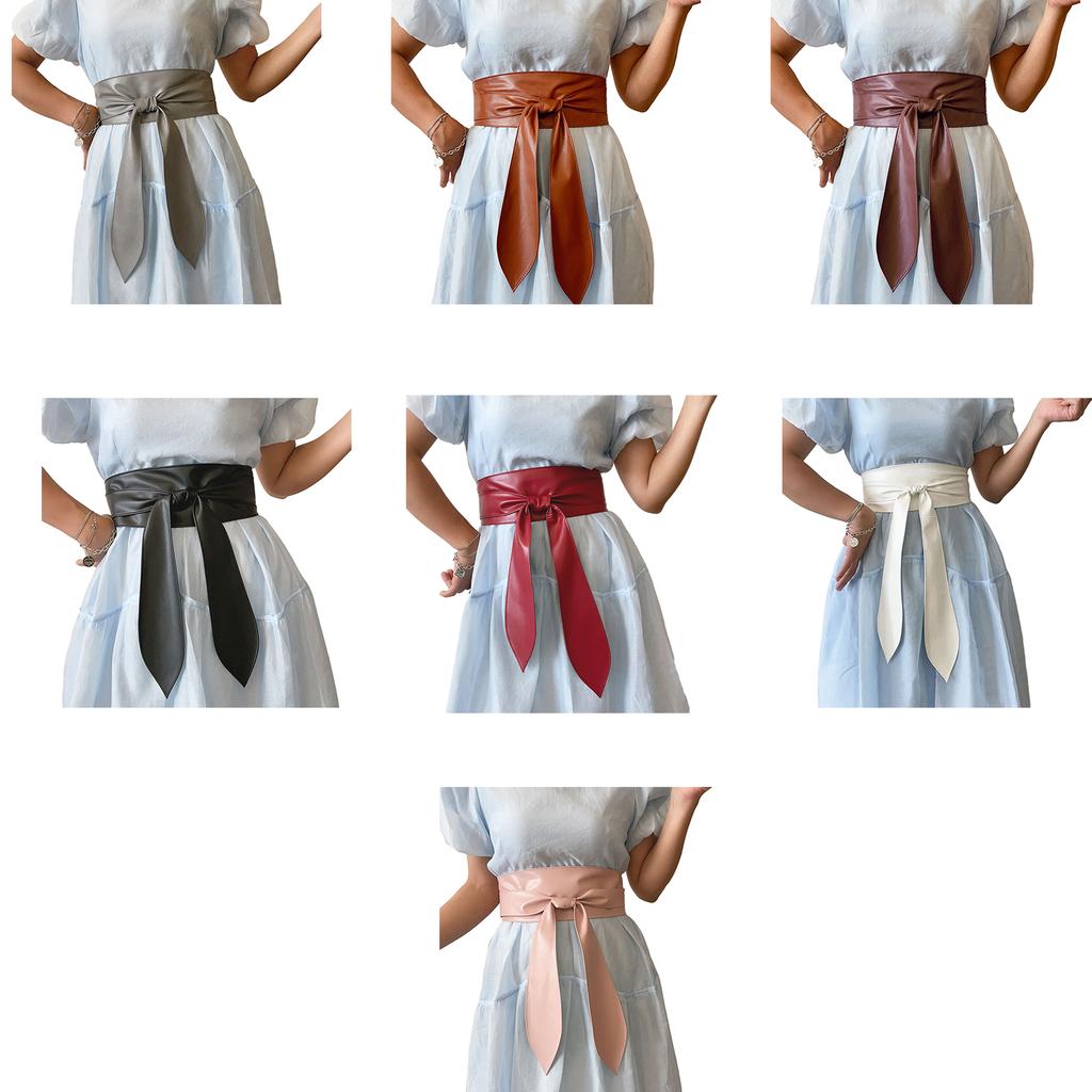 Waist Belt Obi Belt Knotted Self Tie Wrap Belt for Wrap Dress Halter Dress Wide Cinches Belt Soft PU Tie Up for Girls