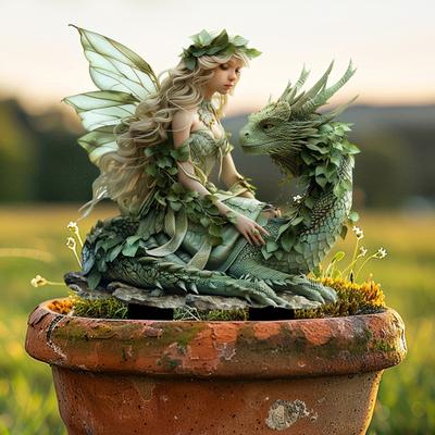 Fairy Dragon Garden Stake, Fantasy Yard Art Stake, Outdoor Fairy On Dragon Decoration for Planter Flower Bed Lawn
