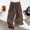 Women's Fleece-Lined Leopard Print Drawstring Casual Pants