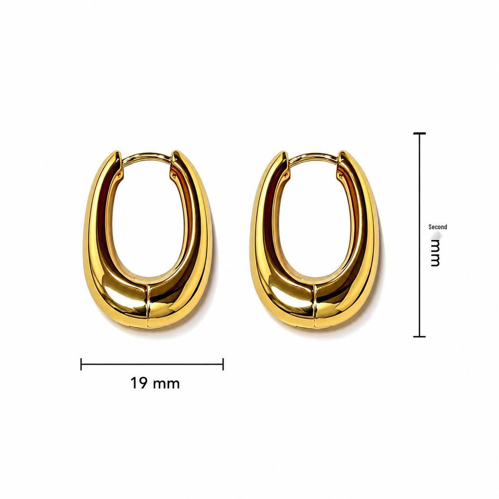 Elegant Stainless Steel Gold Oval U-Shaped Earrings