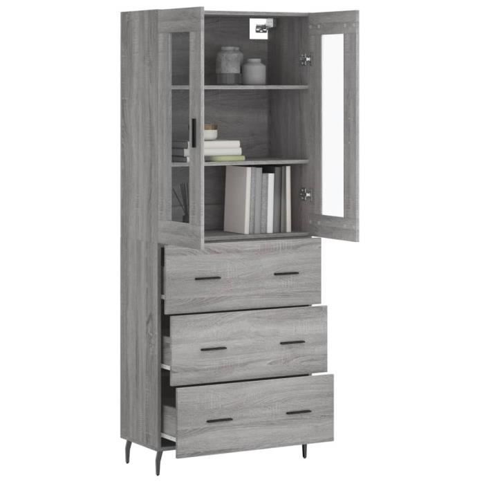 VidaXL Buffet haut Sonoma gris 69,5x34x180 cm Bois d'ingénierie 3198423
