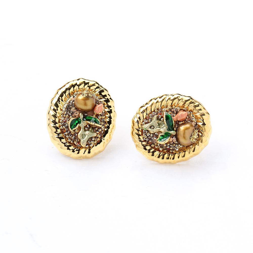 Monet Garden Natural Freshwater Pearl Oil Painting Earrings Female Baroque Medium Antique Temperament Advanced Niche Earrings