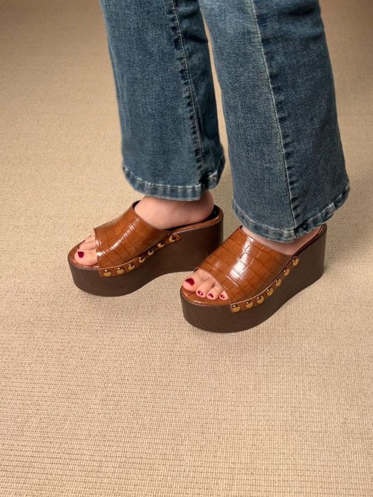 Fashion New Trend Chunky Women Sandals Mid Heels Fashion Slippers 2025 Summer Brand Dress Pumps Casual Shoes Slides Women Flip-flops