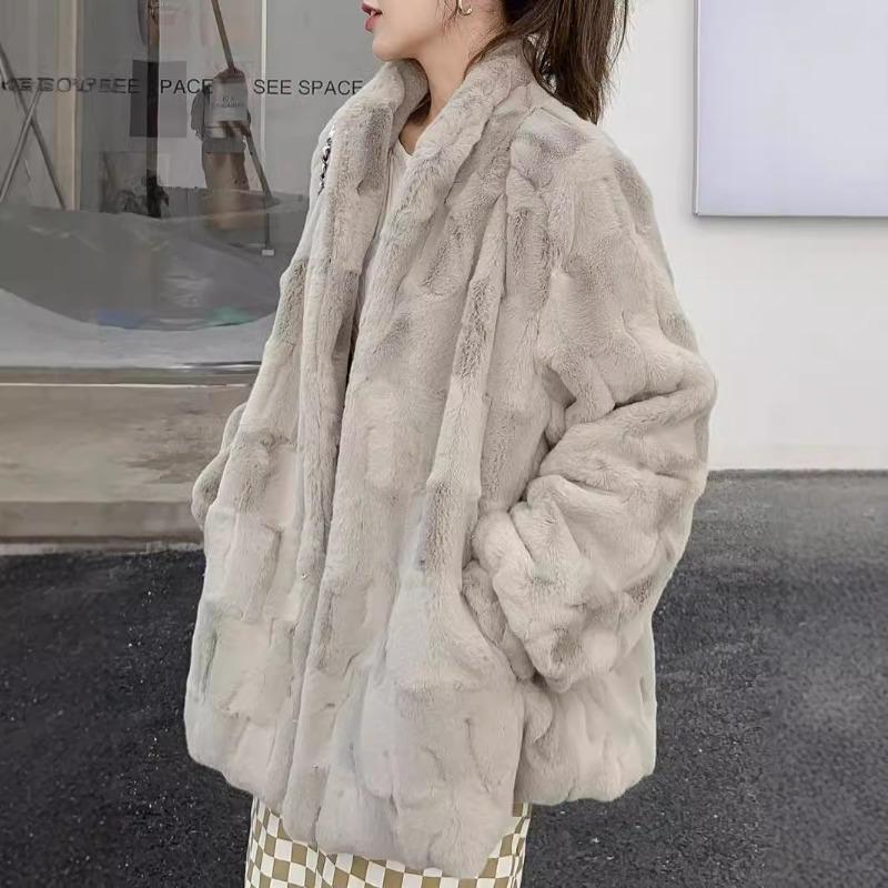 Large size imitation fur princess mink hair jacket mink hair stand-up collar women's clothing loose warm plush top