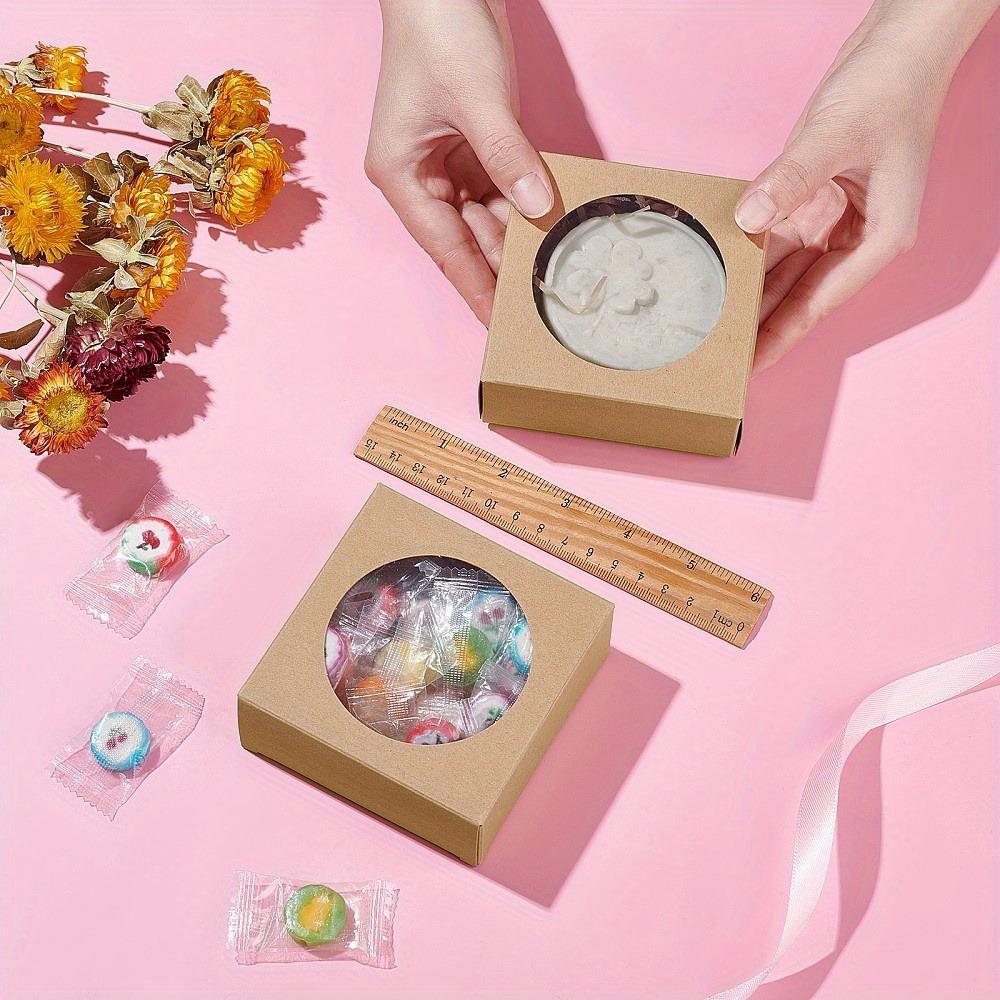 20pcs Gift Boxes with Clear Window Square Treat Boxes Foldable Boxes Kraft Paper Gift Packing Boxes for Weddings Parties Birthdays Jewelry Making