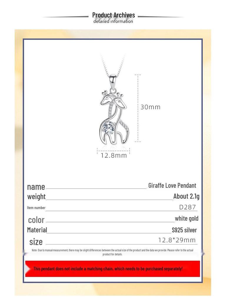 S925 Sterling Silver Giraffe Pendant Necklace for Women - Perfect for Christmas, Qixi, Valentine's, or Birthday Gifts.