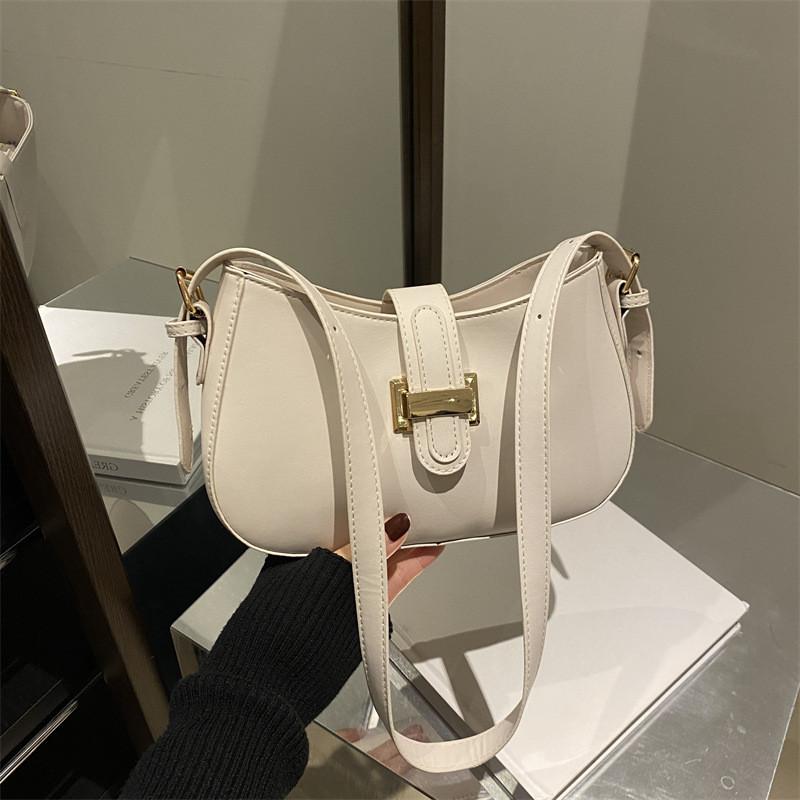 Trendy Retro Crescent Bag For Women In Black Brown White Stylish Pu Material