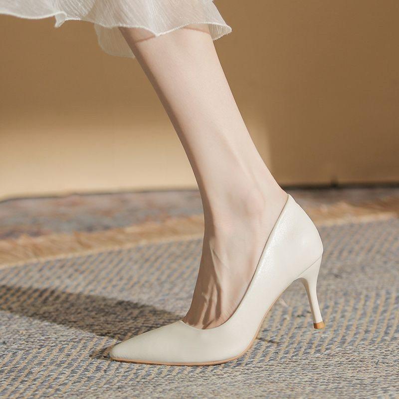 Temperament New Professional Pointed Soft Leather Work Shoes Wear-resistant High Heels Versatile Light Mouth Single Shoes