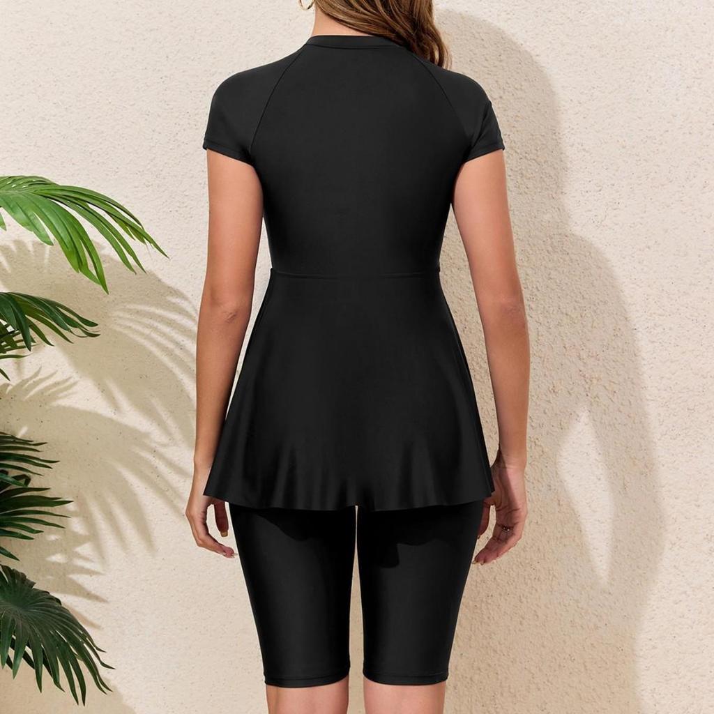 Costume da bagno da donna a due pezzi con cerniera, maniche protettive dal sole e pantaloncini in stile mediorientale conservatore (2026)