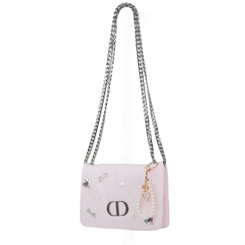 DIOR DIY Style Cosmetic Bag Pink Heart Star Chain Niche Trendy High-end Cute Simple Fashion Versatile Classic Exquisite Storage Portable