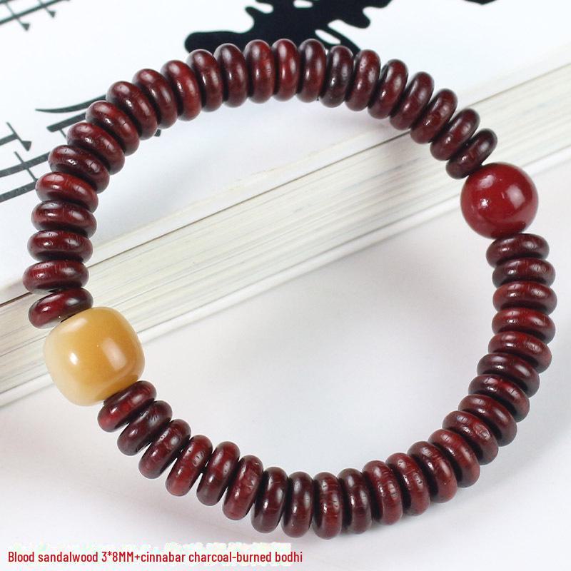 Handcrafted Wooden Bracelet with Burmese Rosewood and Bodhi Root Beads, 3*8MM, Unisex Design for Couples