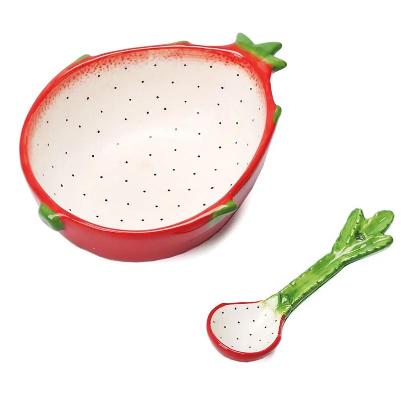 Ceramic Creative Fruit Shape  Bowl Cartoon Vegetable Tableware  Cute Bowl Serving Bowl Strawberry  with Spoon Japanese