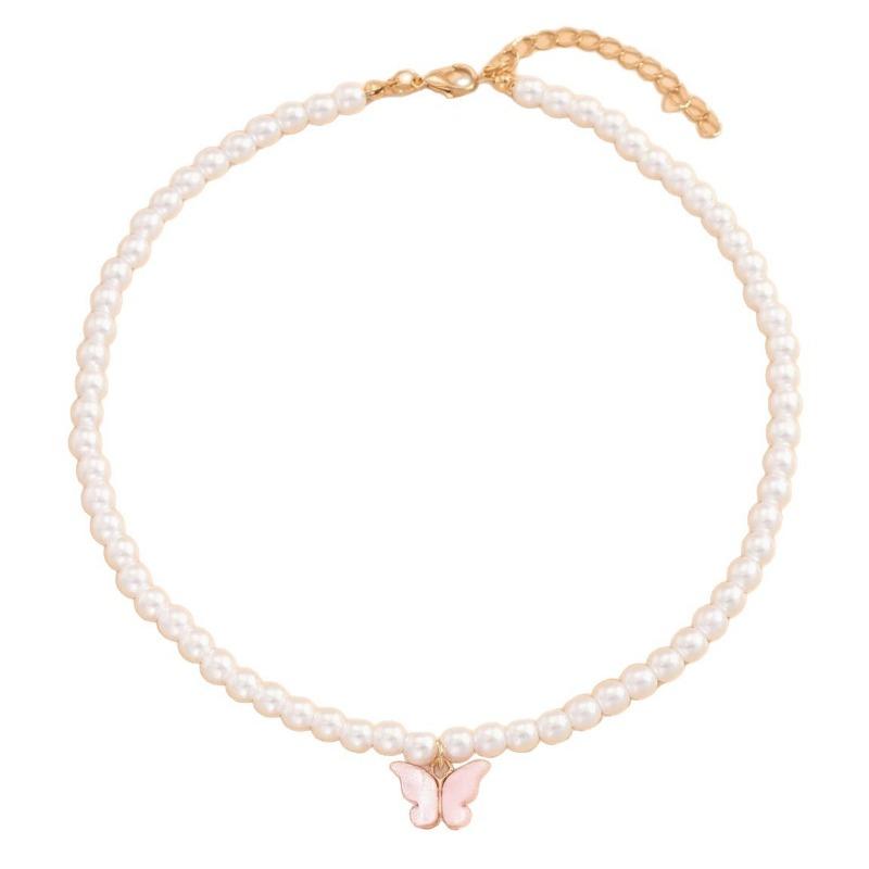 Fashion Faux Pearl Bow Pendant Necklace Earrings Jewelry Set For Women
