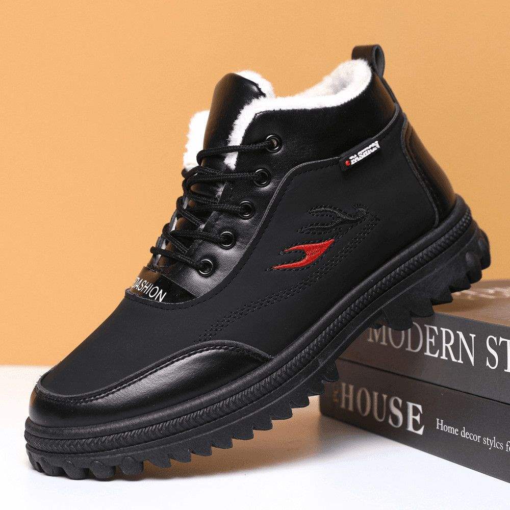 Winter New Velvet Thickened Men's High-top Cotton Shoes Men's Snow Boots Thick-soled Non-slip Leather Waterproof Dad Cotton Shoes