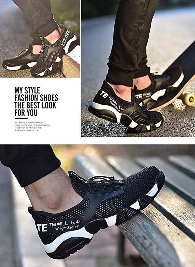 Blue Pomelo Safety Work Sandal Sneakers with Breathable Toe Kevlar Size Men's Mesh, Cap, Midsole, Lightweight, Summer-Friendly, Unisex, Black, 26.5