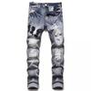Jeans Uomo Punk Retro Blu Strappati Slim Fit Stampati