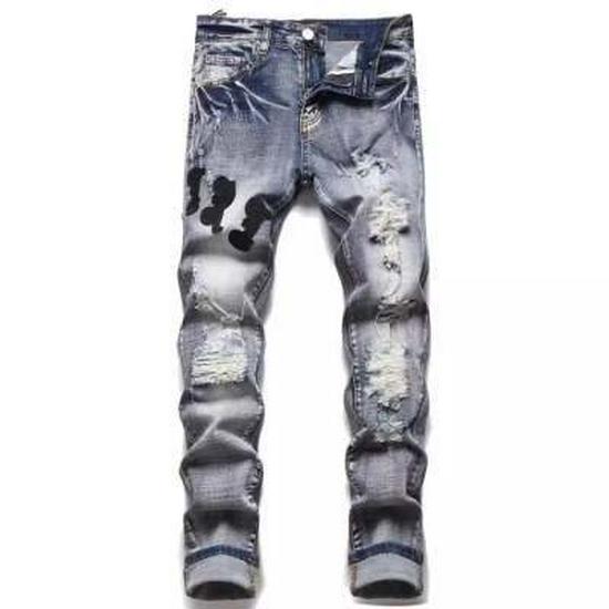Jeans Uomo Punk Retro Blu Strappati Slim Fit Stampati
