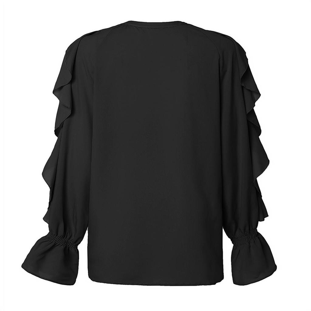 Women  V-neck Butterfly Sleeve Wavy Edge Shirt Blouse