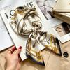 1116 Spring and Autumn Thin Contrast Color Light Luxury Silk Scarf Retro Chain Printed Large Square Scarf Stylish Versatile Shawl Tie Bag