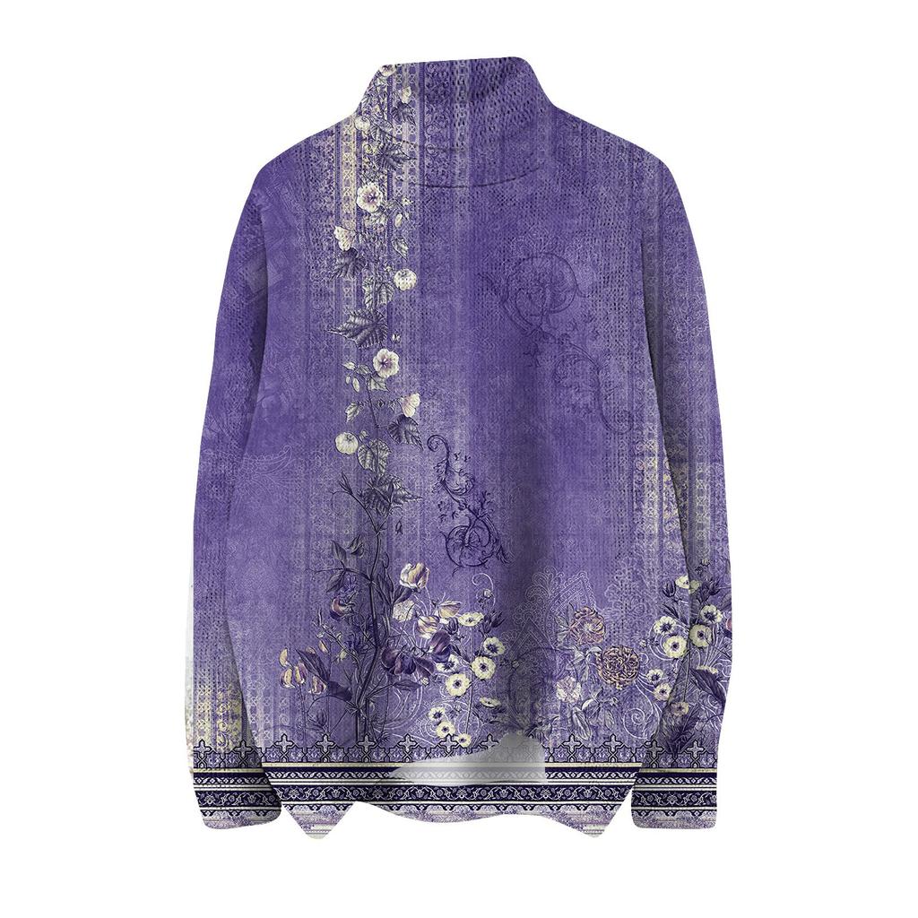 Women's Fashion Casual Long Sleeve Printed High Neck Woolen Knit