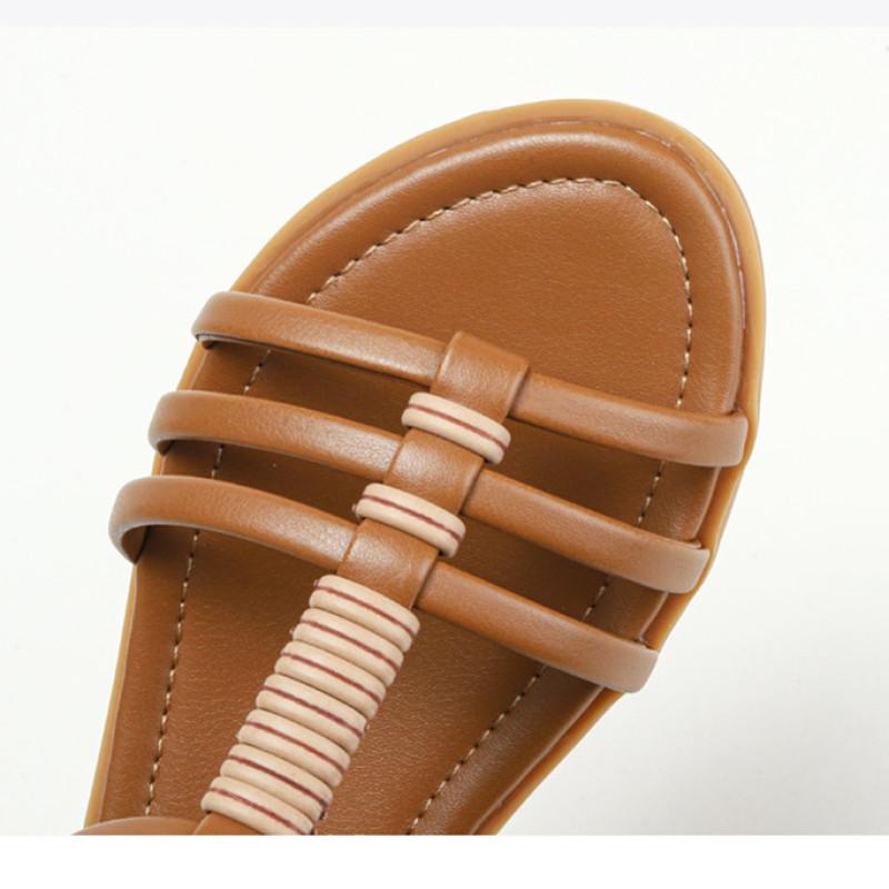 Store Størrelser 36 -42 Kvinners T-Strap Ballerinasandaler Bohemia Nasjonal Stil Enkle Flip-Flops Sommer Strandsko Kvinnelige Lærsandaler