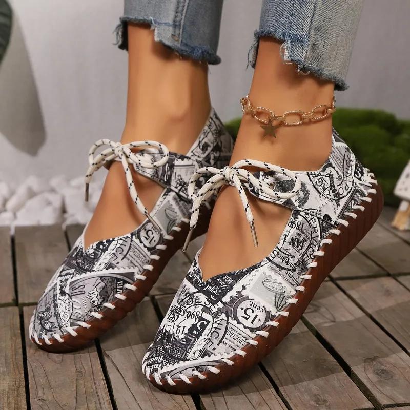 Fashion Women's Flat Shoes 2024 Autumn New Trendy Graffiti Lady Casual Shoes Soft and Comfortable Outdoor Walking Shoes Zapatos De Mujer