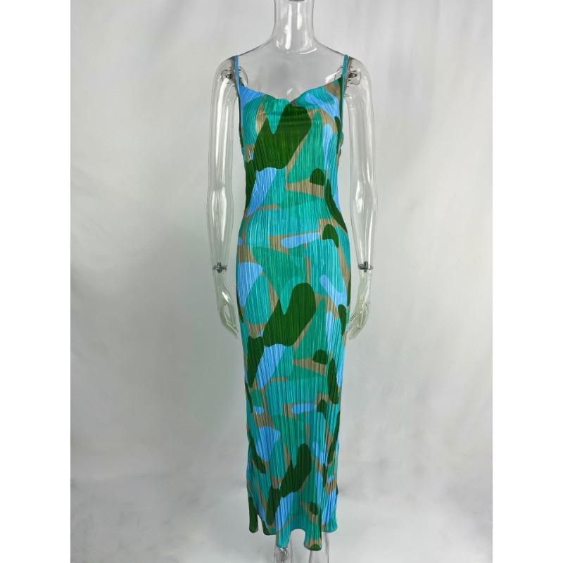 Letnia Moda Temperament Nadruk Fałdy Drukowana Sukienka Kamizelka Damska Sexy Na Cienkich Ramiączkach Szlafrok Vestidos