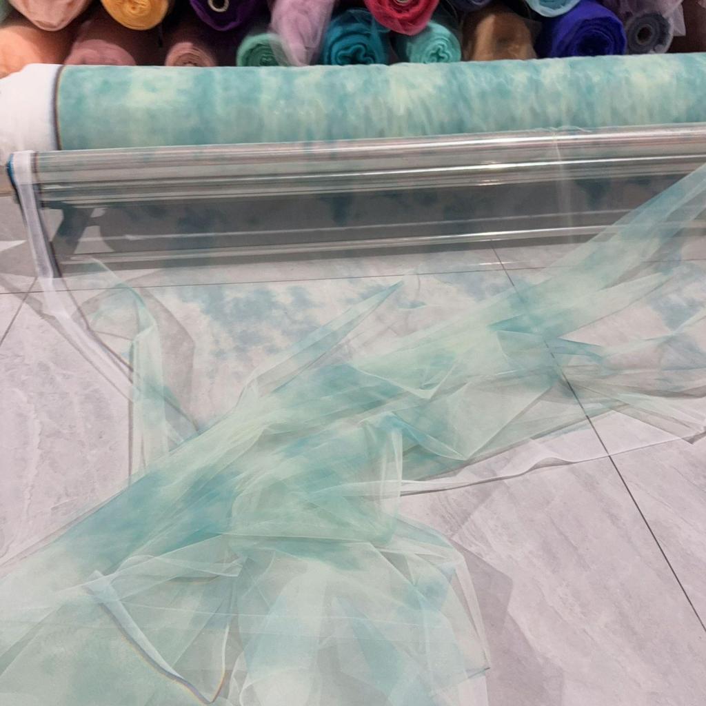 Ancient Chinese Style Green Gradient Gauze Curtain Fabric for Kindergarten Environmental Decor