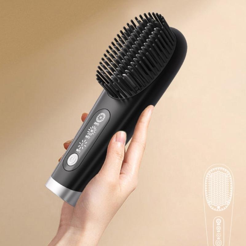 Ceramic Hair Straightener Brush Comb, 3 Adjustable Heat Levels Efficient Styling