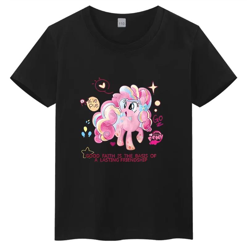 2026 Summer My Little Pony Pinkie Pie Cartoon Character Print Childrens Tshirt 100 pure cotton family wear