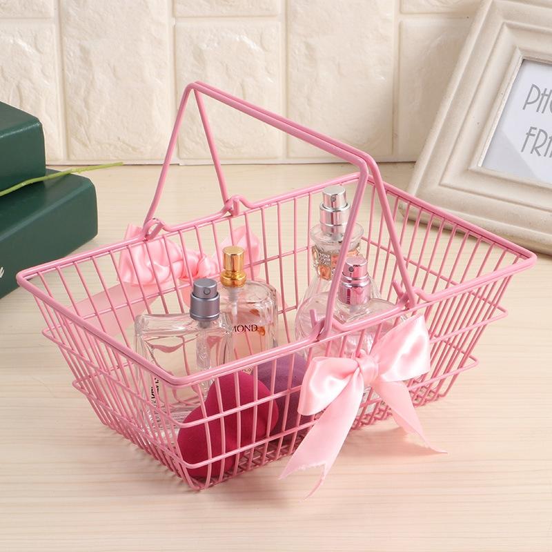 Panier de Rangement pour Étagère Rose Bureau Finition Contenant Organiseur pour Cosmétiques