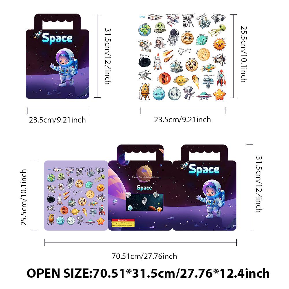Bview Art Space Adventure Sticker Book Reusable Planet and Astronaut Stickers Fun Educational Tool