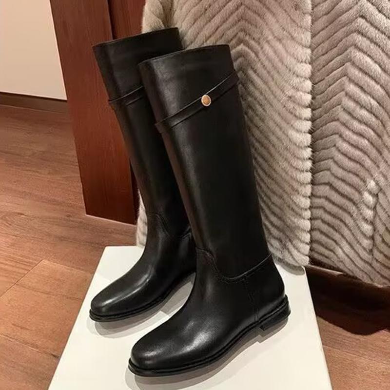 High-end Long Boots for Women's Flats Knee High Fashion Shoes Leather Winter High Boots New Walking Trend Chelsea Mujer De Botas