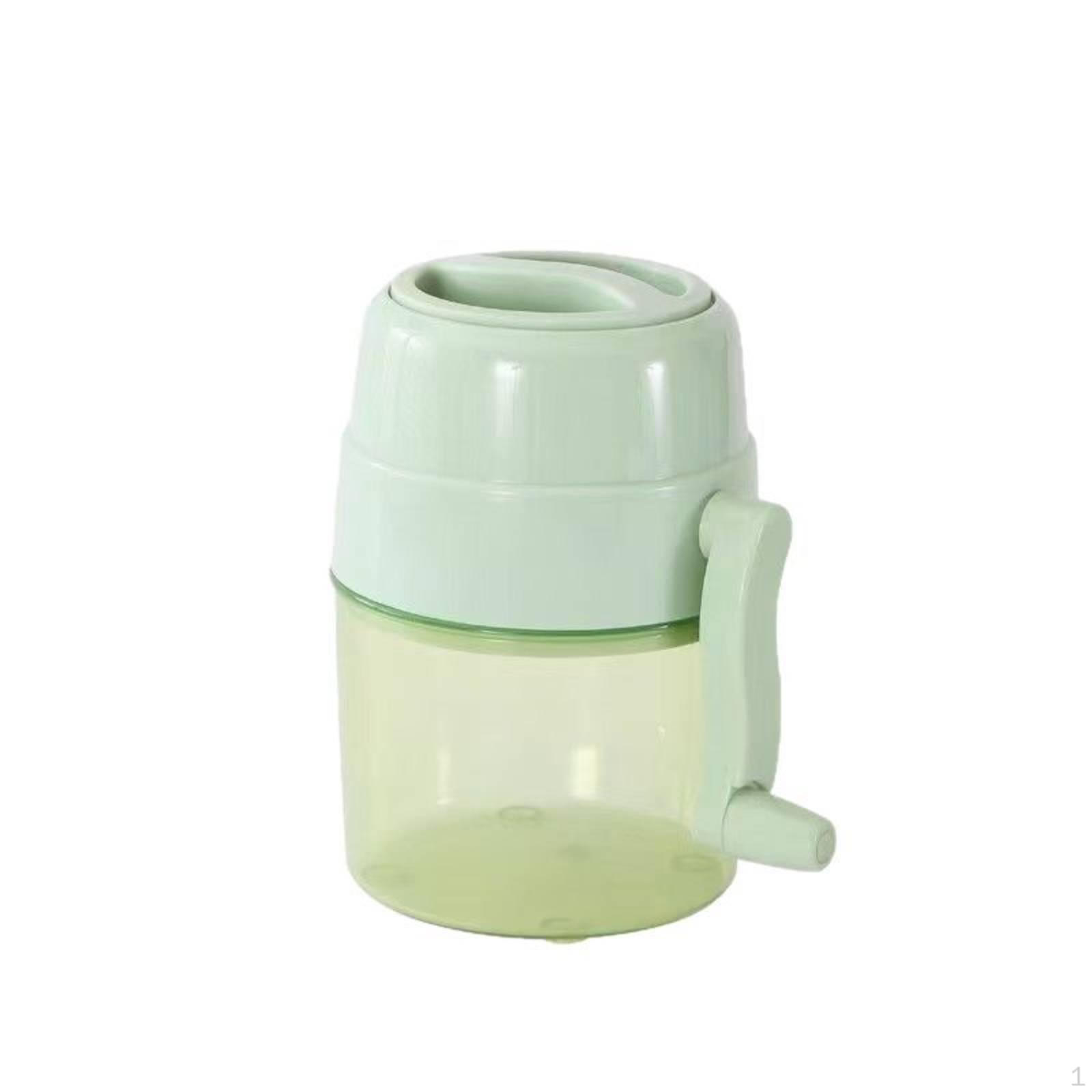 Manual HandCrank Ice Crusher Light Green Clear Cylindrical Base Snow Cone Machine
