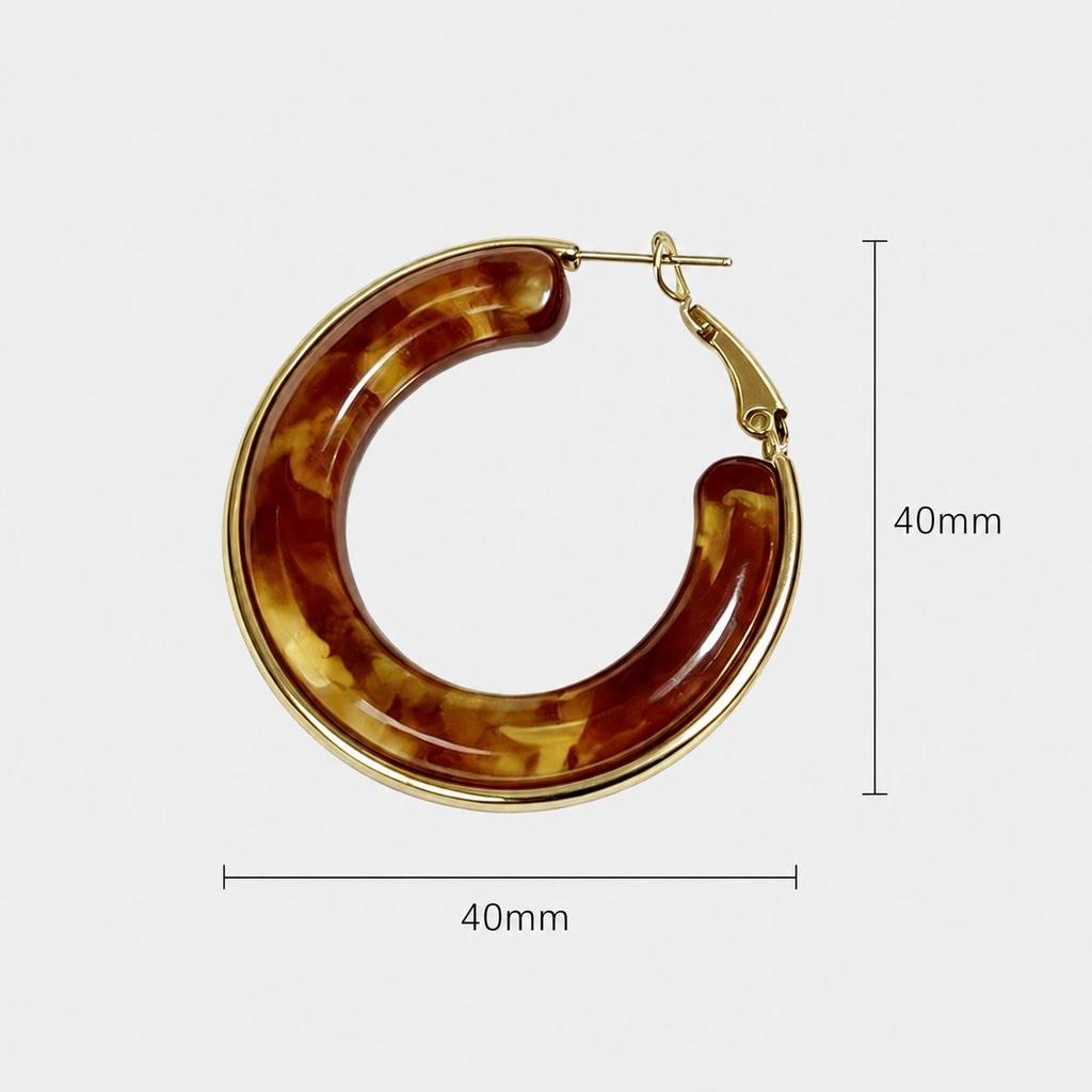 Low Saturation Minimalist Retro Round Hoop Earrings - Stainless Steel & Multi-color Resin