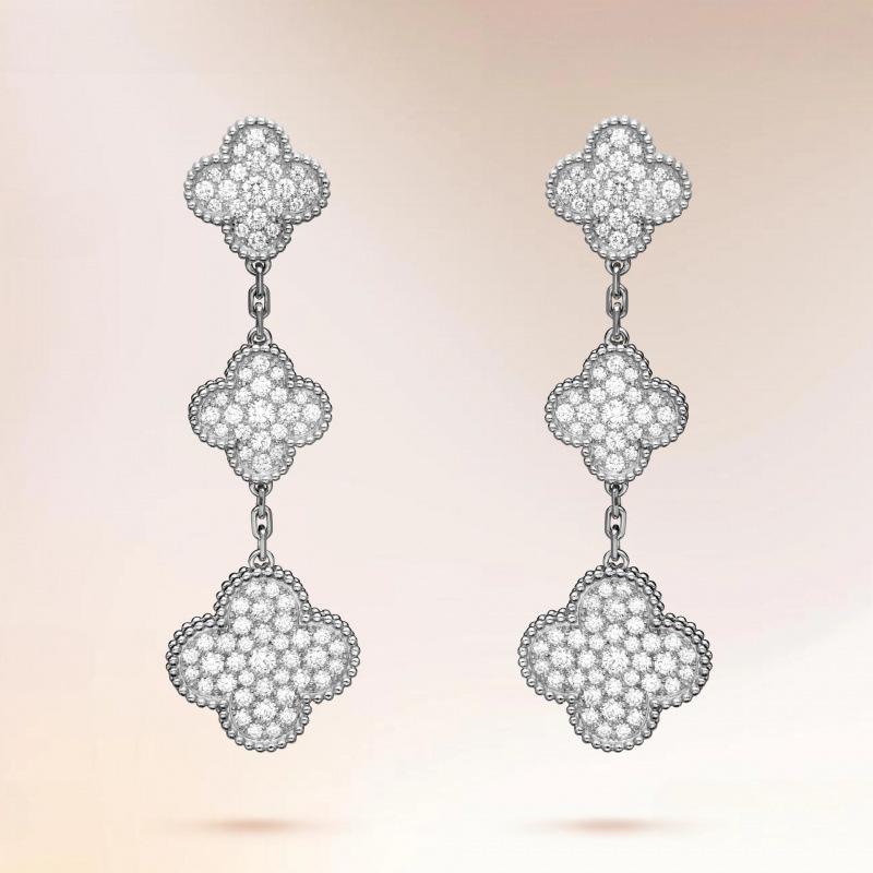 Four-leaf Clover Earrings Fashionable Three-flower Earrings Natural Mother-of-pearl Agate and Chalcedony Women s Earrings