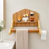 Wooden Washroom Storage Rack Screwless Wall Shelf with Towel Bar