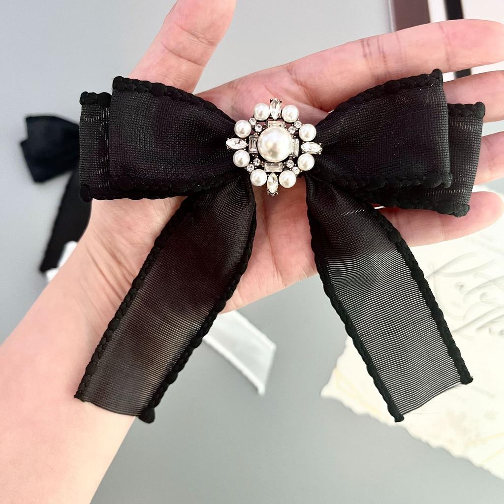 Vintage Rhinestone Pearl Bow Tie Brooch College Suits Style Shirts Dress Accessories Collar Flower Korean Women's Jewelry Gifts