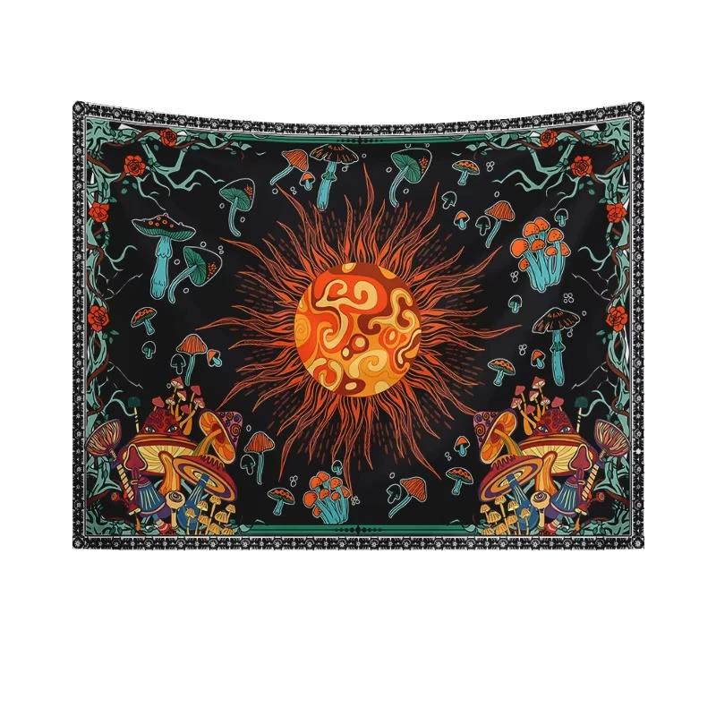 VIKAMA Sonnengott und Mondgöttin Wandteppich Schwarz und Weiß Mystische Astrologische Hängedekoration Bohème Stil Schlafzimmer Wanddekoration