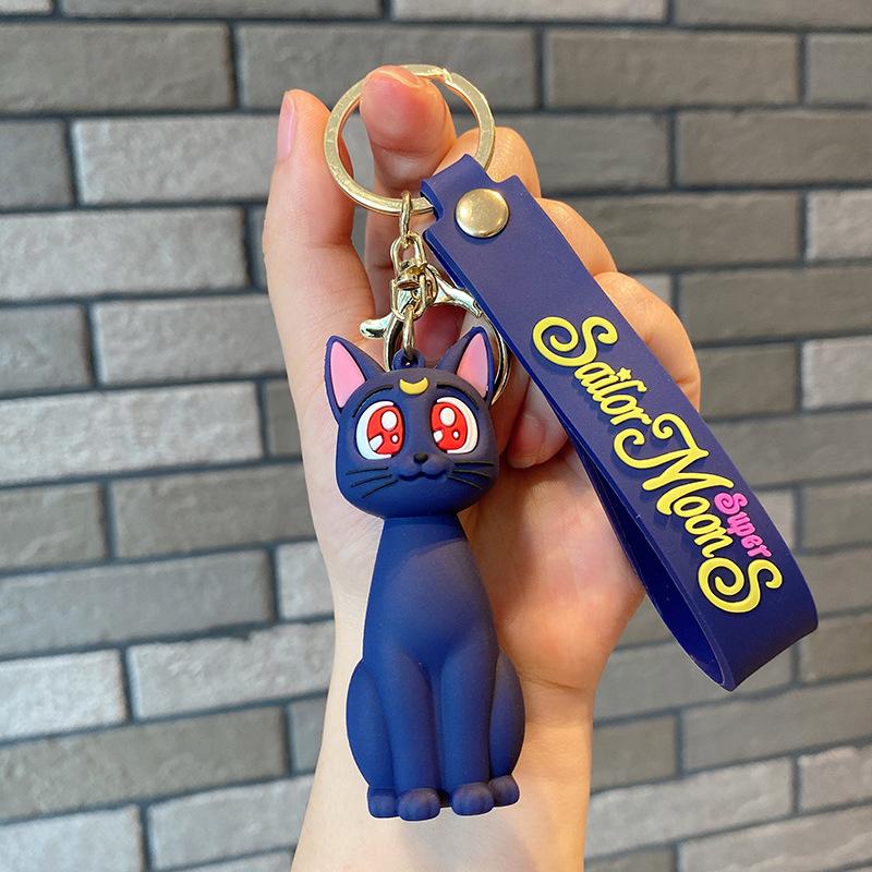 Moon Keychian for Women Anime Cute Artemis Luna Cat Figure Keyring Pendent Car Key Chain Accessories for Kids Toy Birthday Gifts