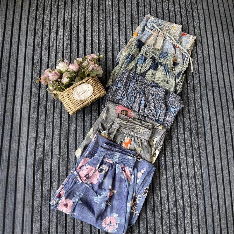 Bellflower Ice Silk Cool Pants Summer Mosquito-proof Fashion Loose Casual Pants Large Size Medium and Old Mother Thin Trousers